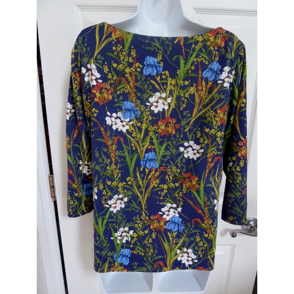 J. MCLAUGHLIN Sz XL, 14 Boatneck Dark Floral Pullover Catalina Cloth Top Office - Picture 4 of 8